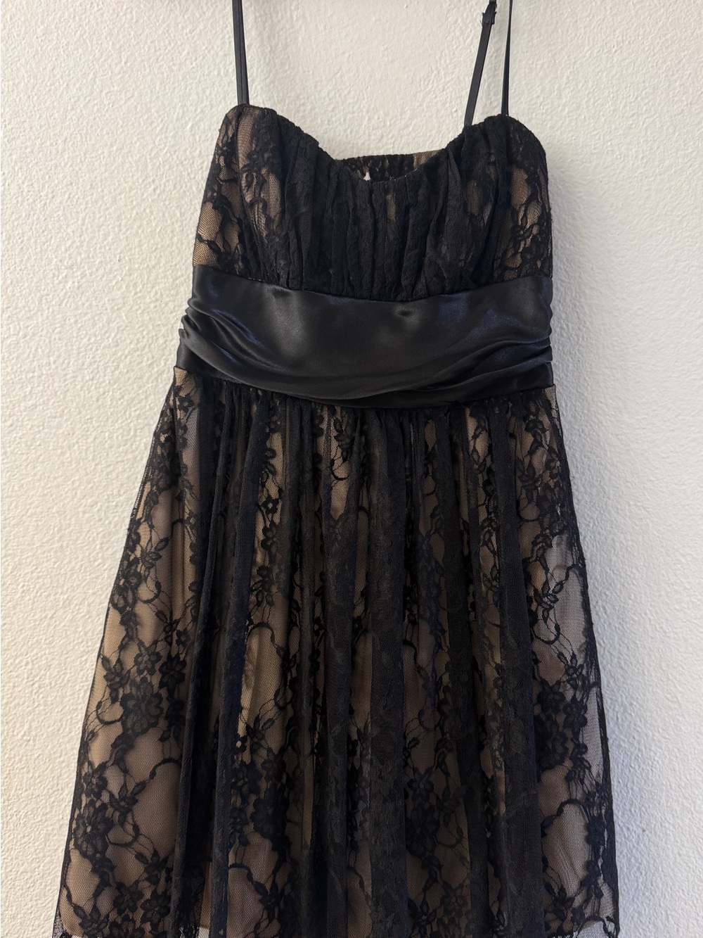 Strapless Black Lace A-Line Cocktail Dress with Satin Waistband